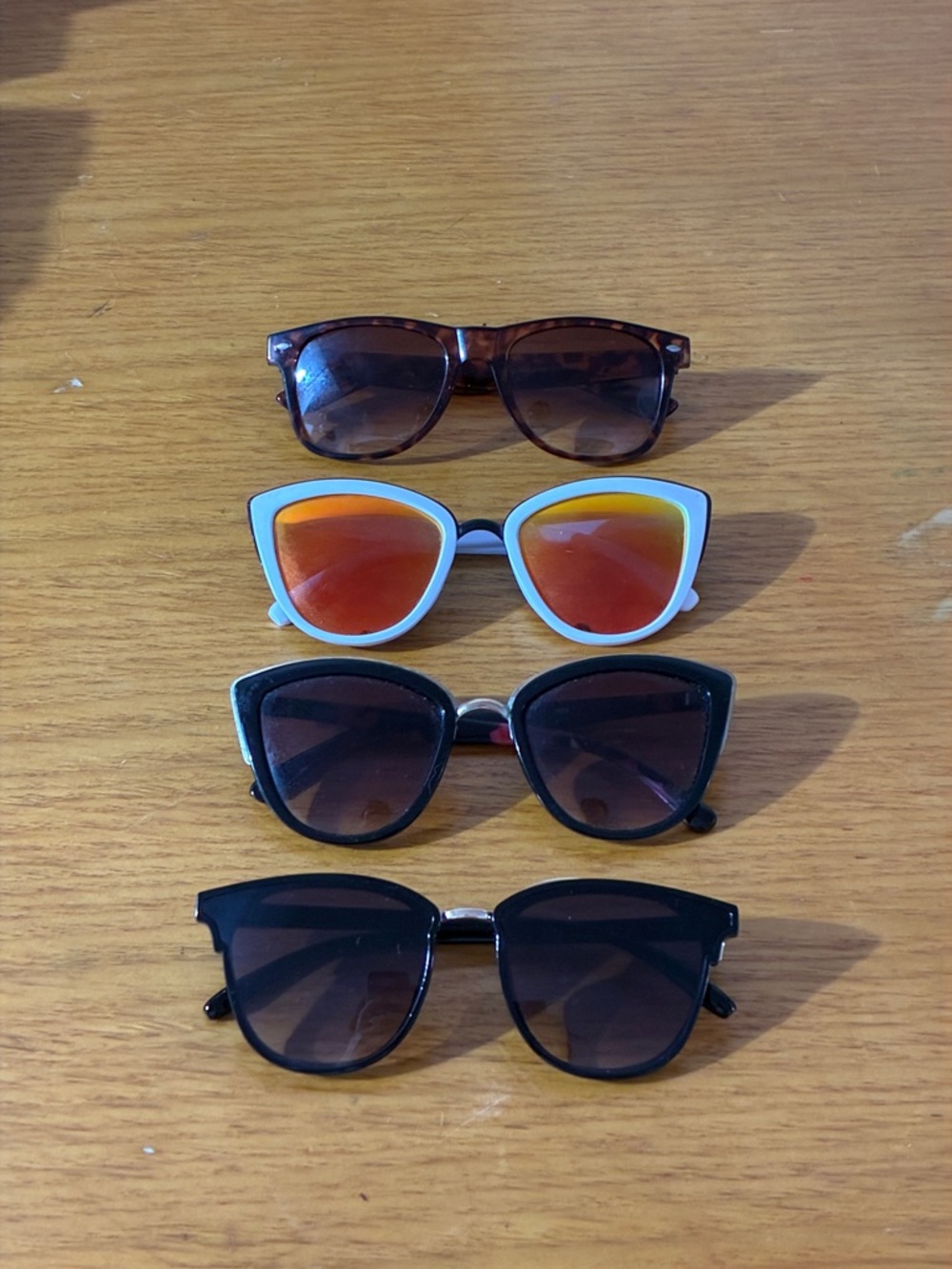 Set of 4 Fashion Sunglasses - Tortoise, White/Orange Mirrored, Black